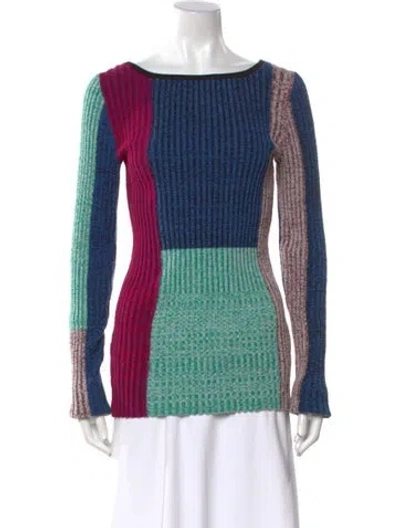 Pre-owned 3.1 Phillip Lim Colorblock Pattern Bateau Neckline Sweater In Blue