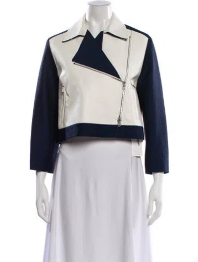 Pre-owned 3.1 Phillip Lim Colorblock Pattern Biker Jacket In Blue