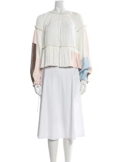 Pre-owned 3.1 Phillip Lim Colorblock Pattern Tie Neck Blouse In White