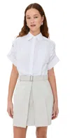 3.1 Phillip Lim Womens  Combo Short-sleeve Belted Cotton Mini Shirt Dress In White/cement