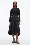 3.1 Phillip Lim Mixed Media Long Sleeve Handkerchief Hem Cotton Blend Dress In Black