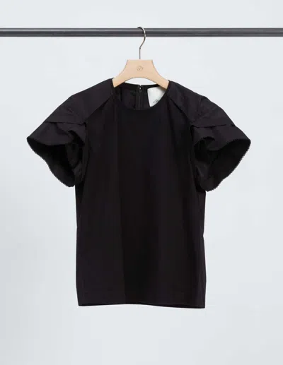 3.1 Phillip Lim Combo T-shirt With Cascade Drape Sleeve In Black