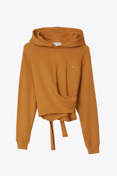 3.1 Phillip Lim Compact French Terry Front Wrap Hoodie In Brown