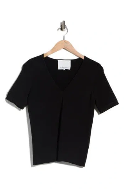 3.1 Phillip Lim Compact Rib Short Sleeve V-neck Top In Black