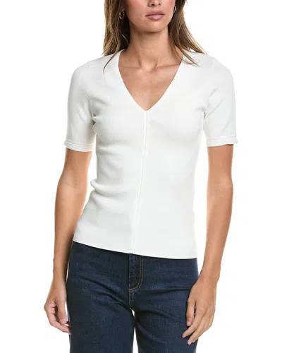 3.1 Phillip Lim Compact Rib Short Sleeve V-neck Top In White
