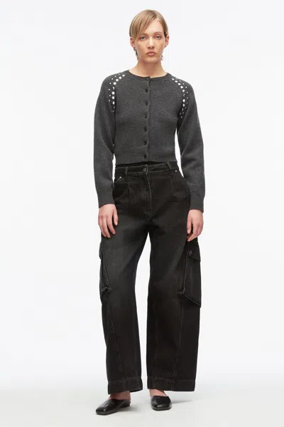 3.1 Phillip Lim Compact Wool Studded Cardigan In Black