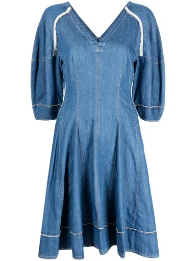 3.1 Phillip Lim / フィリップ リム Contrast-stitching V-neck Dress In Blue