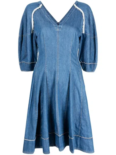 3.1 Phillip Lim Contrast-stitching V-neck Dress In Blue