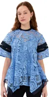 3.1 Phillip Lim Corded Embroidered Lace Flounce Top Cadet Blue Multi In Cadet Blue Multi