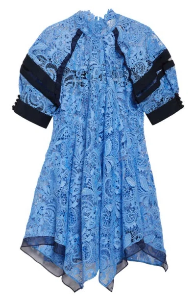 3.1 Phillip Lim Corded Lace Handkerchief Hem Dress In Blue
