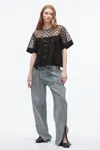 3.1 Phillip Lim Womens Black Flounce Short-sleeve Corded Lace Top In Black