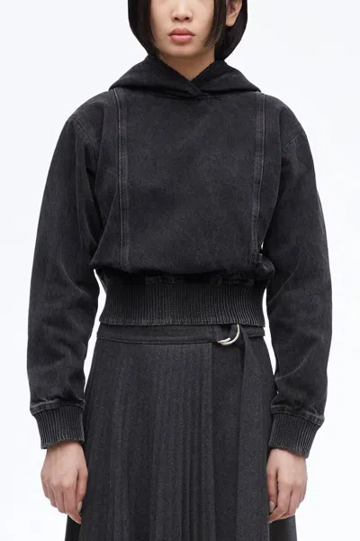 3.1 Phillip Lim Cotton Denim Hoodie In Washed Black In Grey