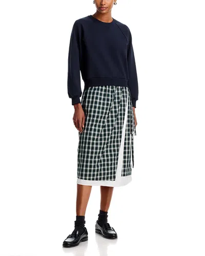 3.1 Phillip Lim Cotton French Terry & Plaid Midi Dress In Multi