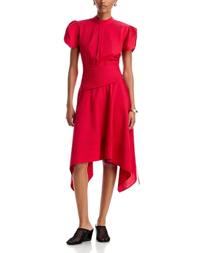 3.1 Phillip Lim Cotton Tulip Sleeve High Low Dress In Red
