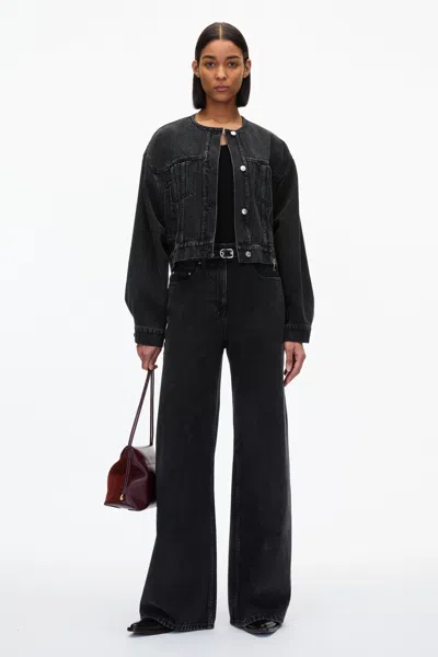 3.1 Phillip Lim Crewneck Cropped Denim Jacket In Washed Blk