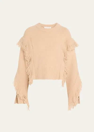 3.1 Phillip Lim Crewneck Fringe Sweater In Praline