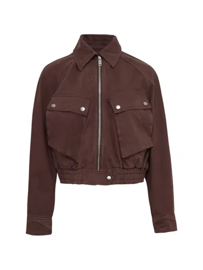 3.1 Phillip Lim Cropped Denim Bomber Jacket In Brown