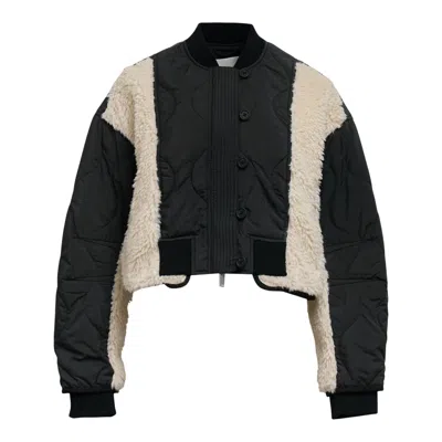 3.1 Phillip Lim Cropped Sherpa Combo Bomber In Black