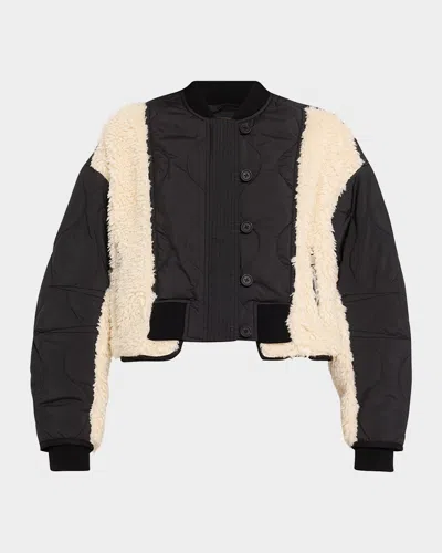 3.1 Phillip Lim Cropped Sherpa Combo Bomber Jacket In Multi