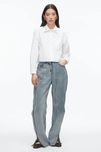 3.1 Phillip Lim Cropped Shirt With Embroidered Collar In Blue
