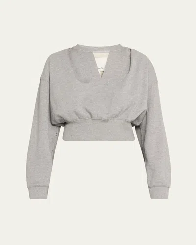 3.1 Phillip Lim Cropped Sweatshirt With Inseam Snaps In Grey Melange