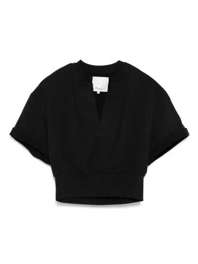 3.1 Phillip Lim Short Sleeve Cropped Sweatshirt In Black