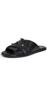 3.1 Phillip Lim Crossover Flat Slides With Leather Craft Black In Black