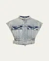 3.1 Phillip Lim Denim Vest With Crystal Necklace In Washed Indigo