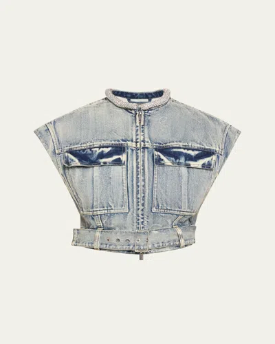 3.1 Phillip Lim Denim Vest With Crystal Necklace In Washed Indigo