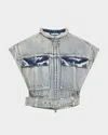 3.1 Phillip Lim Denim Vest With Crystal Necklace In Washed Indigo