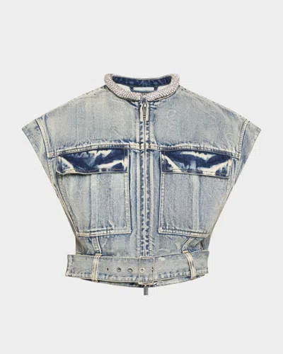 3.1 Phillip Lim Denim Vest With Crystal Necklace In Washed Indigo