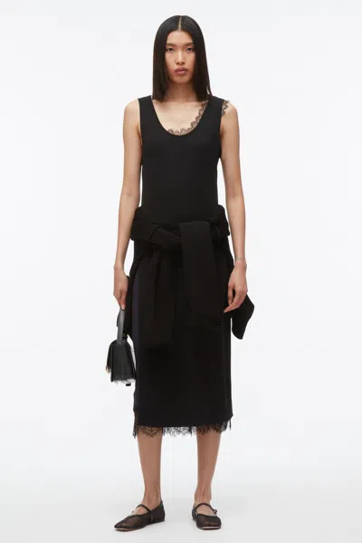 3.1 Phillip Lim Deconstructed Tank Dress With Lace Trim In Black-midnight