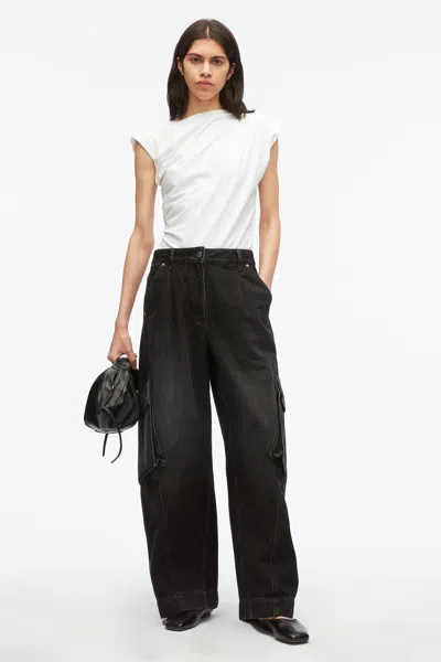 3.1 Phillip Lim Denim Barrel Leg Cargo Pants In Black
