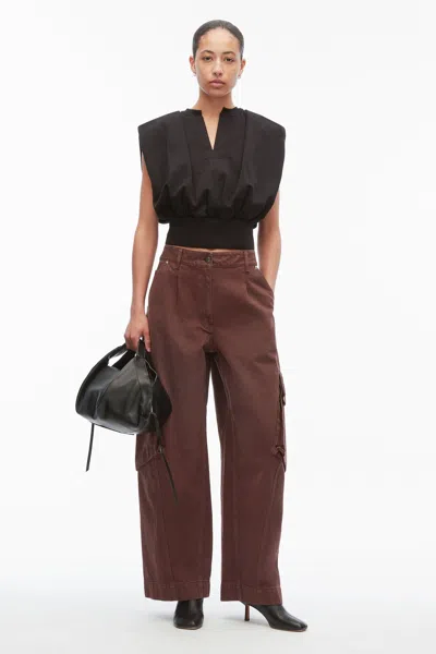 3.1 Phillip Lim Denim Barrel Leg Cargo Pants In Brown