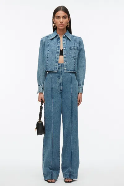 3.1 Phillip Lim Denim Cropped Shirt With Shoulder Pads In Blue