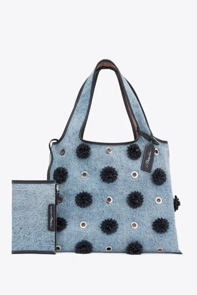 3.1 Phillip Lim Denim Market Tote With Leather Flowers