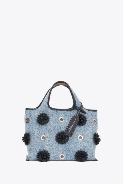3.1 Phillip Lim Denim Mini Market Tote With Leather Flowers