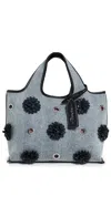3.1 Phillip Lim Denim Mini Market Tote With Leather Flowers Washed Indigo