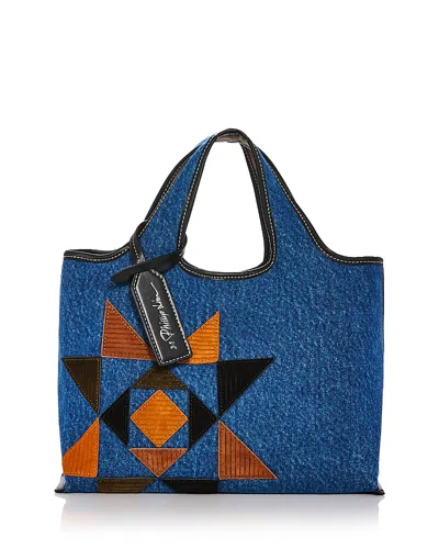 3.1 Phillip Lim Denim Mini Market Tote With Suede Quilting In Red