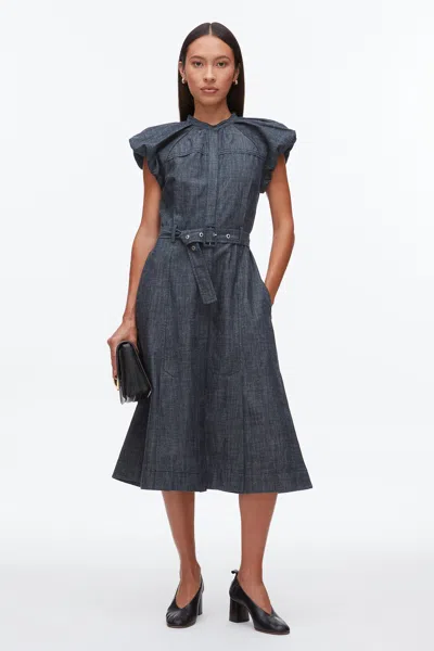 3.1 Phillip Lim Denim Shirting Puff Slv Dress In Blue