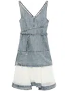 3.1 Phillip Lim Denim V Neck Dress With Chiffon Hem In 蓝色
