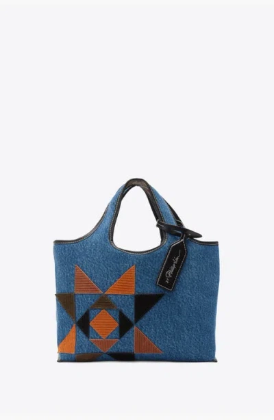 3.1 Phillip Lim Denim Suede Patch Mini Market Tote In Blue