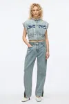 3.1 Phillip Lim Denim Vest With Crystal Necklace In Washed Indigo