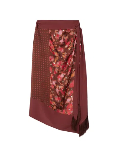 3.1 Phillip Lim Desert Floral Crystal-embellished Midi Skirt In Burgundy