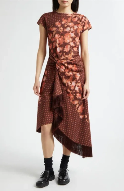 3.1 Phillip Lim Desert Flower Mixed Print Asymmetric Hem Cotton Dress In Multi
