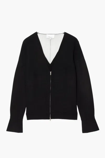 3.1 Phillip Lim Double Face Wool Zip-front Cardigan In Black