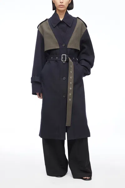 3.1 Phillip Lim Double Faced Cotton-linen Trench Coat In Navy-army
