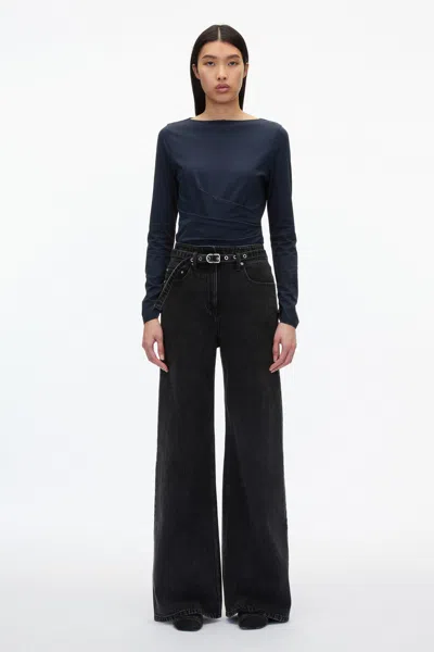 3.1 Phillip Lim Draped Boatneck Long Sleeve Tee In Blue