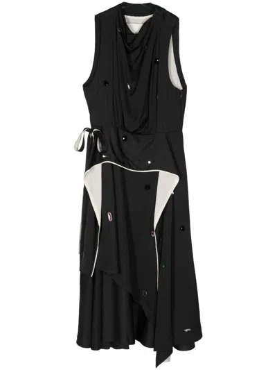3.1 Phillip Lim Black Draped Cascade Midi Dress In Mi401 Midnight