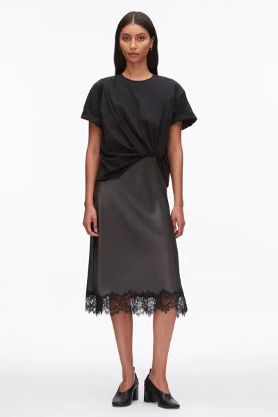 3.1 Phillip Lim Draped Combo T-shirt Dress With Lace Trim In Black